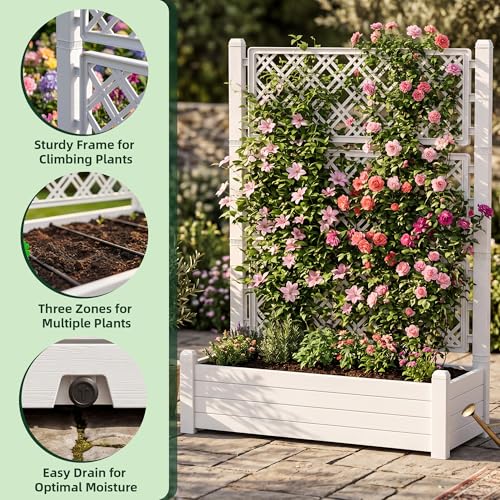 Raised Garden Bed with Trellis for Climbing Plants (Ashen / 43.43*18.27*59.29)