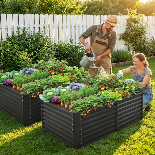 2 Pack 6×3×2 ft Galvanized Metal Raised Garden Bed (Gray / 6×3×2ft)