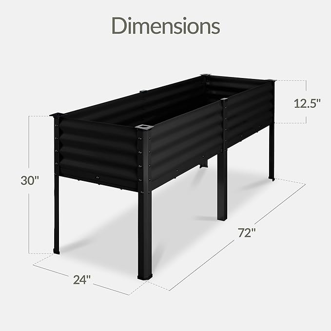 Best Choice Products 72x24x30in Non Toxic Galvanized Raised Garden Bed, Metal Elevated Planter Box, Vegetable Garden, 100% Non Toxic Materials - Black