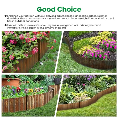 Corrugated Metal Garden Edging 10" x20Ft (Rusty / 10 Inch × 20FT with stakes)