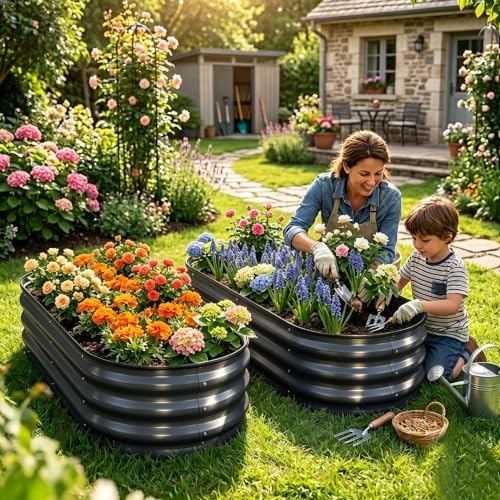 2 Pack Galvanized Raised Garden Beds Outdoor (Gray 2 Pcs / 4 x 2 x 1 ft)