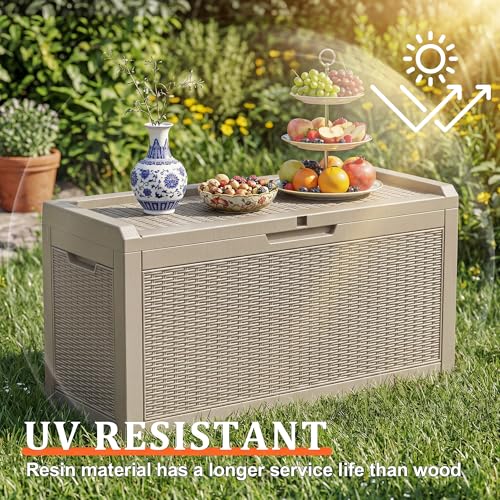70 Gal Waterproof Outdoor Storage Box UV Resistant Deck Box (Grey / 70 Gallon)