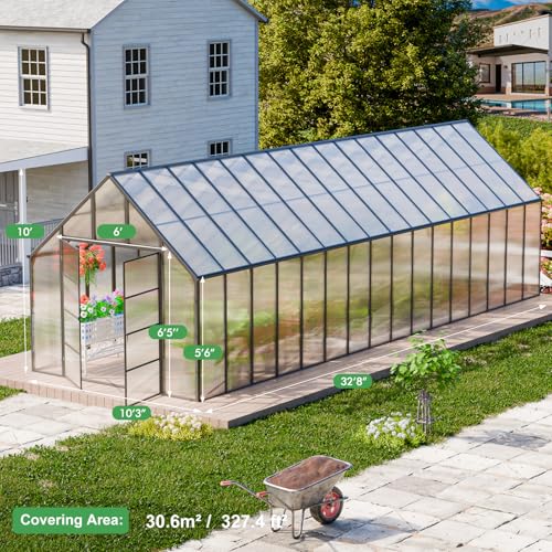 32x10x10 FT Polycarbonate Greenhouse for Outdoors w