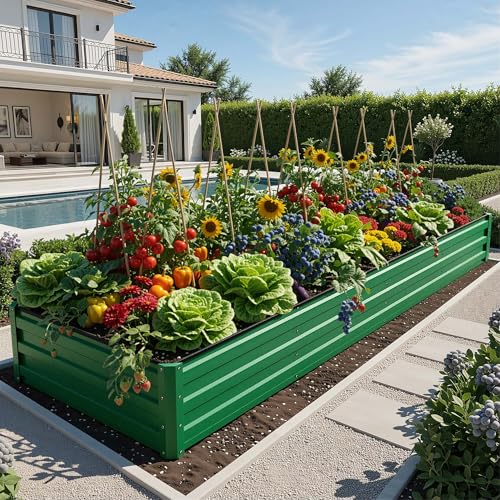 12x4x1ft Galvanized Raised Garden Bed (12x4x1FT / Green)