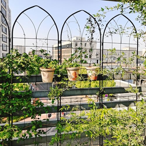 4 Pack Metal Garden Trellis 78.7" H Garden Fence Rustproof Trellis for Climbing Plants Support Roses Flower Outdoor Lawn Black (4 Count)