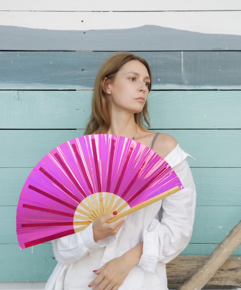 Large Rave Hand Fan for Line Dancing (Rose Red)