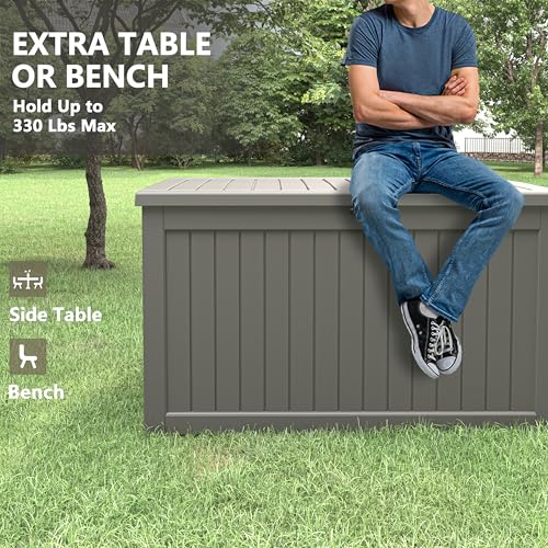 280 Gallon Outdoor Storage Box Waterproof Deck Box for Patio (Grey / 280 Gallon)