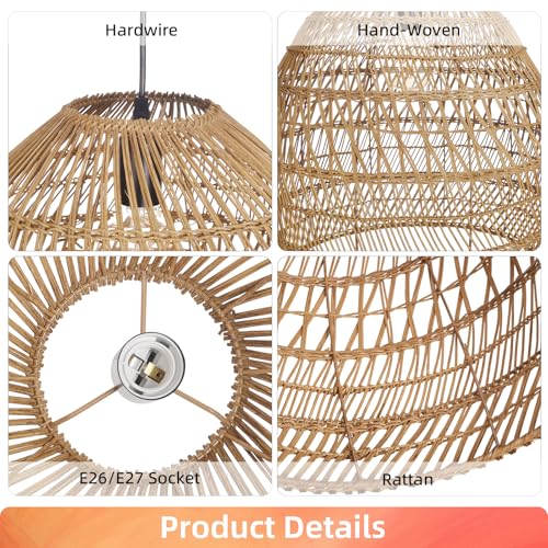 Boho Chandelier Rattan Pendant Light (1-Light / 19.6")