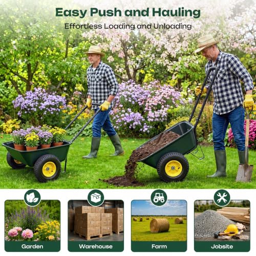 Autodaya 2 Wheel Wheelbarrow (132lb|green-3 Cu Ft)