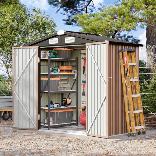 6x4FT Outdoor Storage Shed with Base Brown (Brown / 6' x 4')