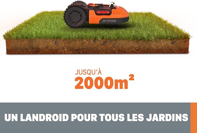 WORX Landroid L WR155E Robotic Lawnmower for Large Gardens/Self-Propelled Lawnmower for Clean Lawn Cutting in No Time at All, Orange, 2000 m2