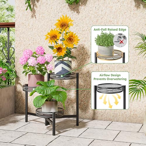 3 Tier Metal Plant Stand Indoor Outdoor (BlackFlower / 3-tiers)
