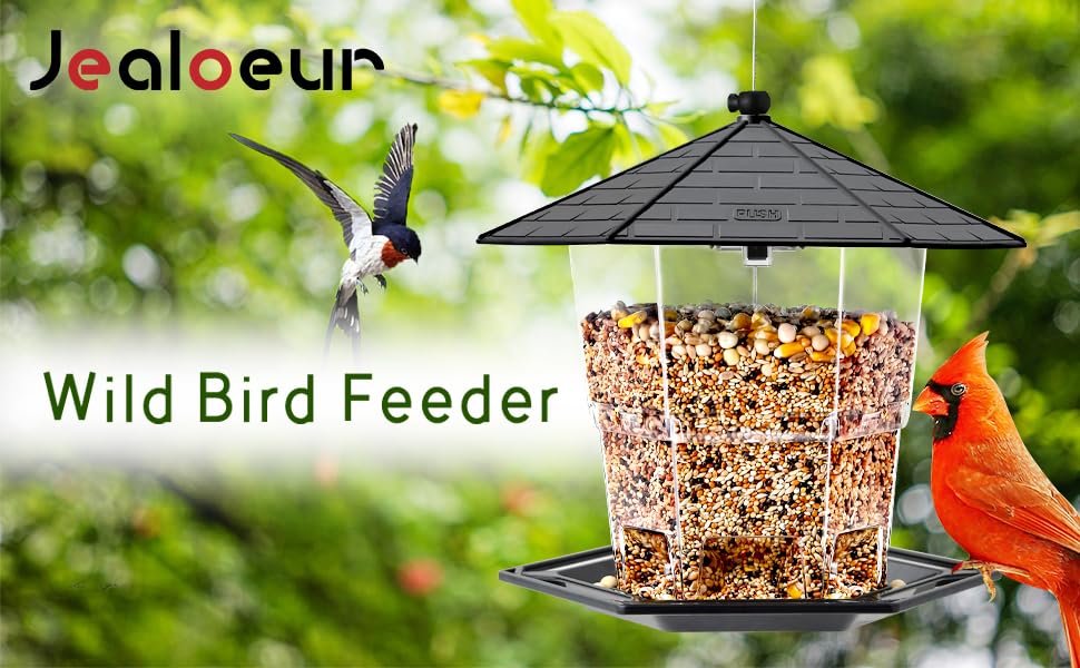 Bird Feeders for Outdoors Hanging Bird Feeder Wild Birds Seed (Black 2 pack)
