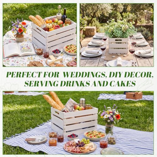 3 Pack Large Wood Crates Box for Storage 16 x 12 x 9.5 Inches Unassembled Wooden Milk Crates with Handle Decorative Nesting Box for Winter Display Rustic DIY Office Home Retail Art (White / 16 Inch)