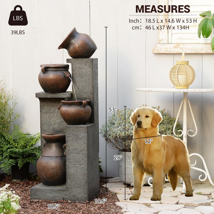 53" H Large Water Fountain Outdoor (Gray)