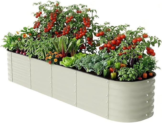 Modular Raised Garden Bed Kit 8×2×1.5FT, Magnesium-Aluminum-Zinc Steel, Rust-Proof & Tool-Free Assembly for Vegetables Herbs Flowers, Patio Backyard Urban Gardening(Beige)