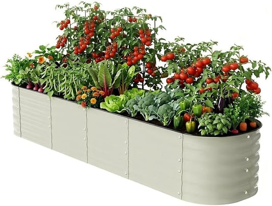 Modular Raised Garden Bed Kit 8×2×1.5FT, Magnesium-Aluminum-Zinc Steel, Rust-Proof & Tool-Free Assembly for Vegetables Herbs Flowers, Patio Backyard Urban Gardening(Beige)