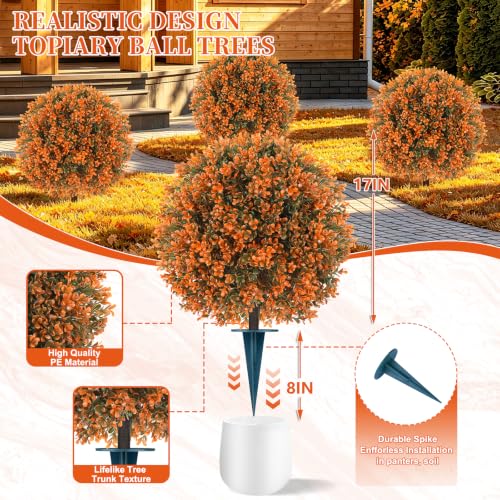Artificial Boxwood Topiary Ball Trees with Ground Spike (Fall Boxwood)