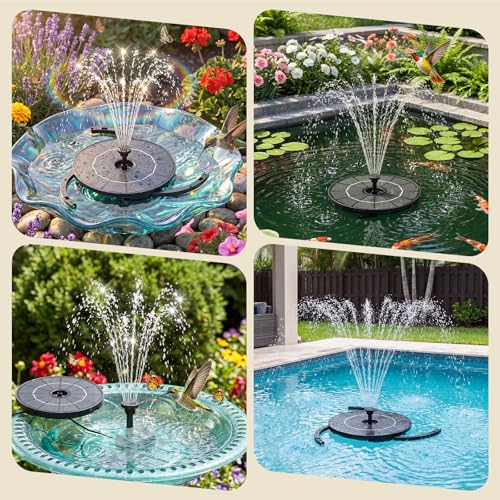2.8W Solar Fountain Pump with 6 Nozzles & Ground Stakes 3.9ft Cord (2.8W-Cord / Black02)