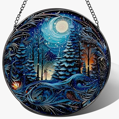 8 Inch Starry Night Forest Suncatcher Ornament (Moonlit Forest)