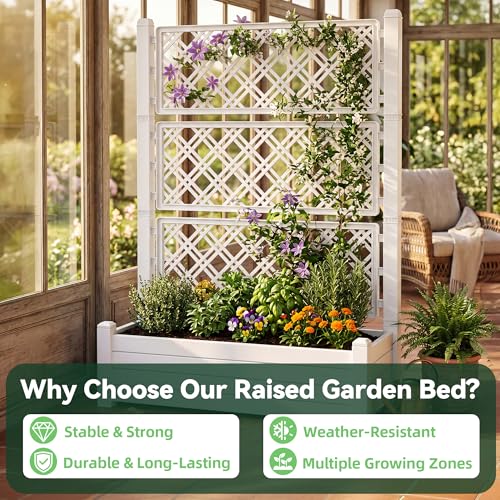 Raised Garden Bed with Trellis for Climbing Plants (Ashen / 43.43*18.27*59.29)