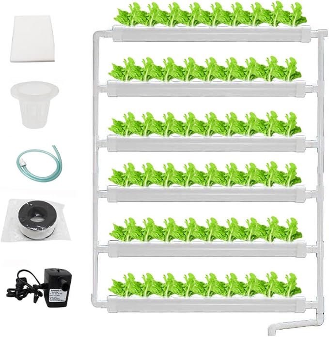 PVC Hydroponics Growing System 54 Plant Sites 6 Pipes Hydroponic Grow Kit Garden System Vegetable Tool with Pump
