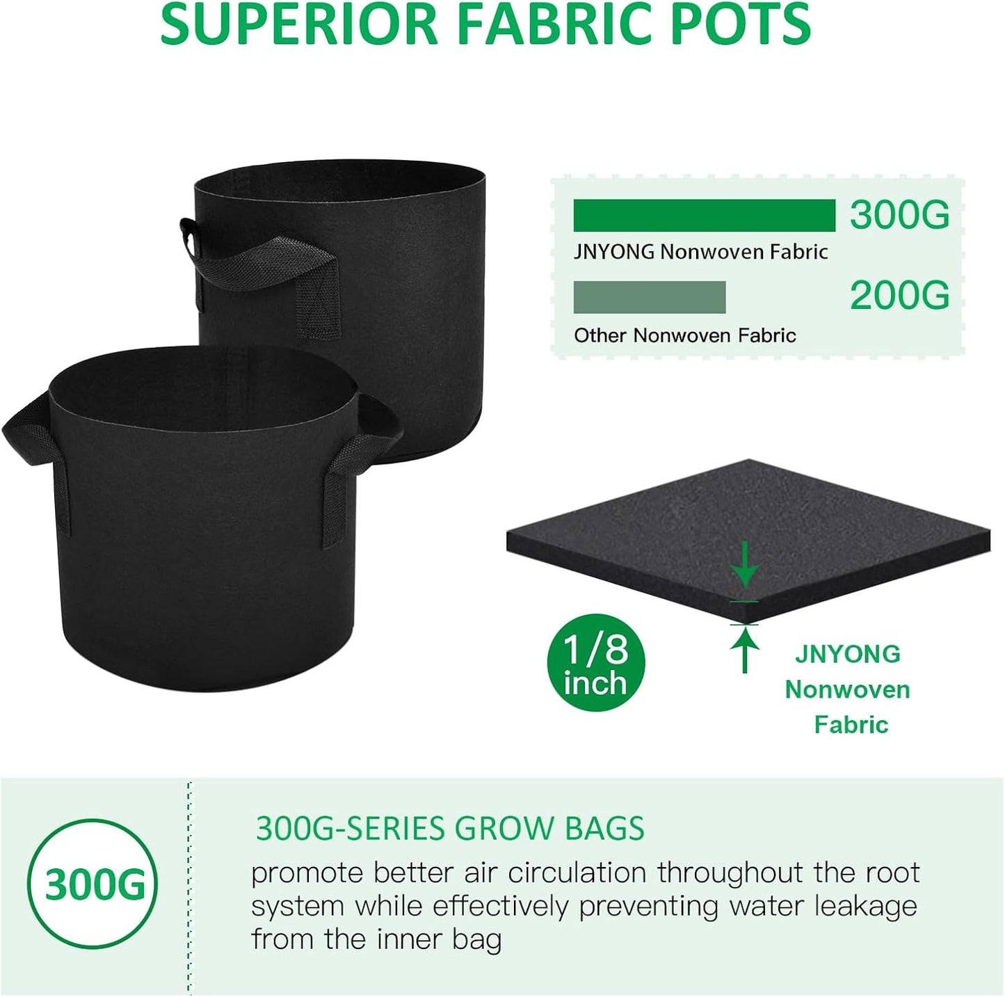 12-Pack 7 Gallon Thickened Non-Woven Grow Bags, Aeration Fabric Pots with Handles