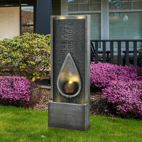 53'' Outdoor Garden Water Fountain with Lights (Gray)