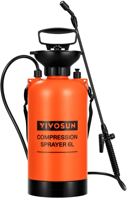 VIVOSUN 1.59-Gallon Pump Pressure Sprayer, Pressurized Lawn & Garden Water Spray Bottle with Adjustable Shoulder Strap, for Plants Spraying, Garden Watering and Household Cleaning