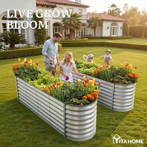 2pcs 8x2x2ft Galvanized Oval Raised Garden Bed (8x2x2ft 2pcs / Silver)