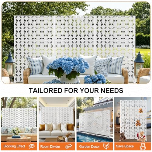 71" H Metal Privacy Screen Outdoor (71"H×47"W / White Square)