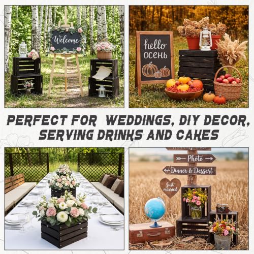 3 Pack Large Wood Crates Box for Storage 12 x 10 x 8 Inches (Black / 12 Inch)