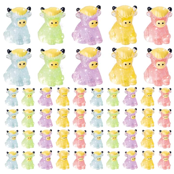 80 Pcs Mini Yak Figurines Bulk Mini Cow Figurines Cake Decorations Miniature Resin Sculpture Ornament Micro Landscape Office Garden Desk Party Tabletop Decor (Glitter Yak-80p)