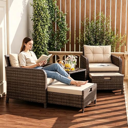 5 Piece Patio Furniture Set (Beige-brown / 5 Piece)