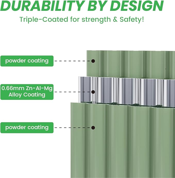 Modular Raised Garden Bed Kit 8×2×1.5FT, Magnesium-Aluminum-Zinc Steel, Rust-Proof & Tool-Free Assembly for Vegetables Herbs Flowers, Patio Backyard Urban Gardening(Light Green)