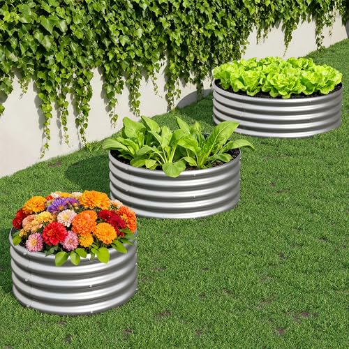 3PCS 4x4x1FT Galvanized Metal Raised Garden Bed (Silver / 4x4x1(3PCS))