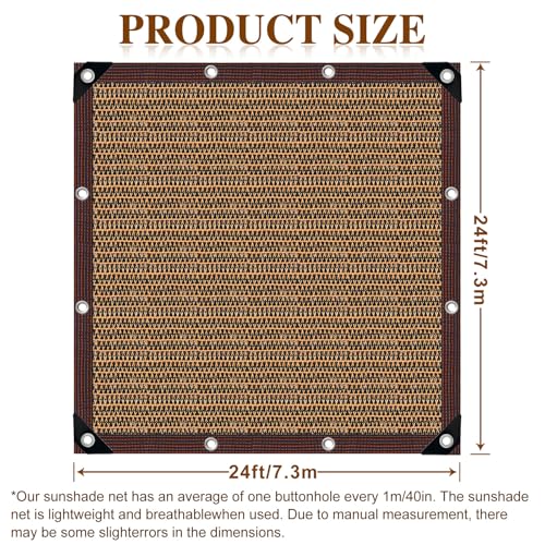 Shade Cloth 80% Sunblock Net with Metal Grommets and Reinforced Edges (24×24FT / Shade 80%)