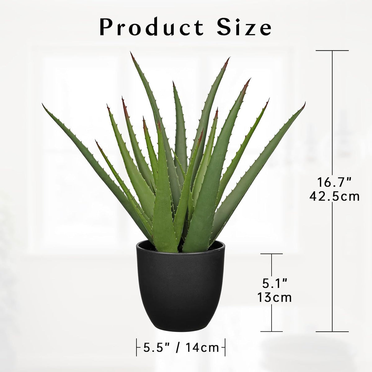 Large Fake Succulent Aloe Vera Plants 16.7 Inch Artificial Succulents with Black Pot Faux Aloe Potted Plant for Desk Modern Home Office Bedroom Living Room Table Shelf Decor