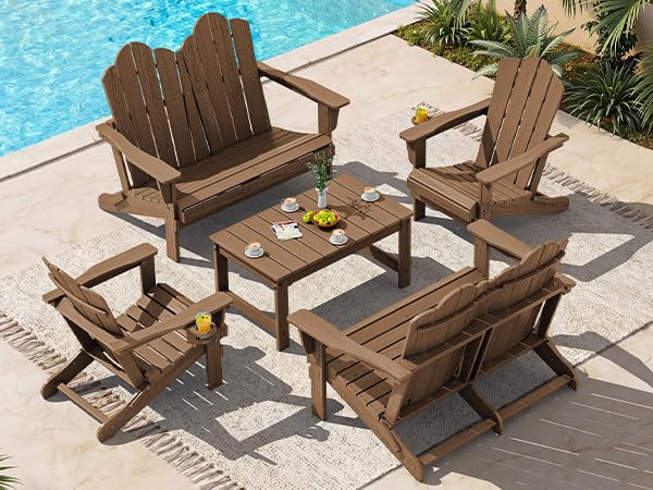 5 Pc HDPE Adirondack Set (Brown / 2 chair &2 bench &1 coffee table)