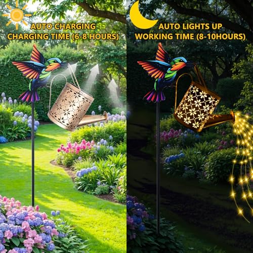 Solar Watering Can with Cascading Lights Outdoor Garden Decor (A.Hummingbird)