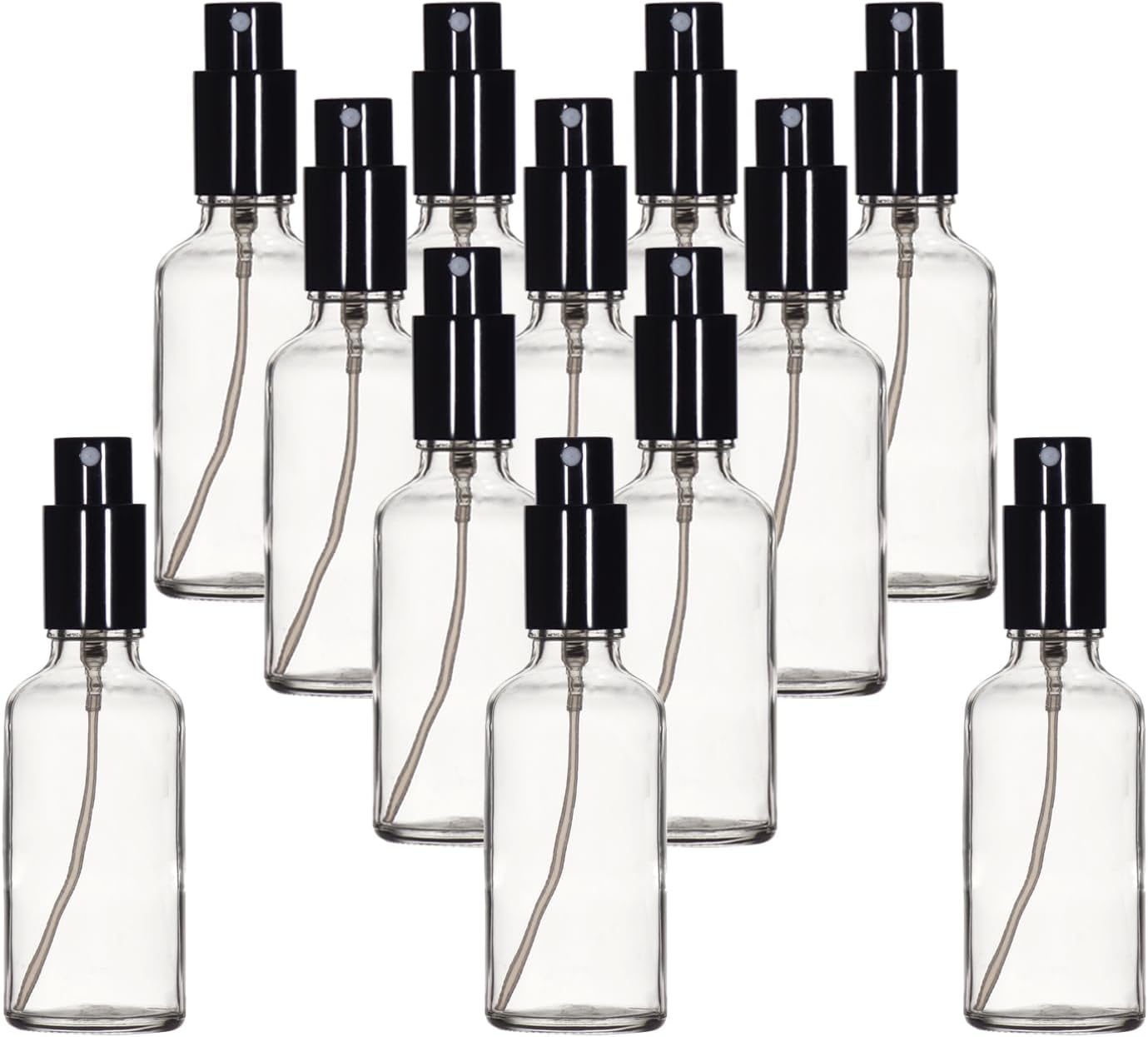 YIZHAO Clear Glass Spray Bottles 2oz, with Small Fine Mist Spray, Metal Cap, Refillable for Essential Oil,Travel,Cleaning,Perfume,Aromatherapy,Makeup – 12 Pcs