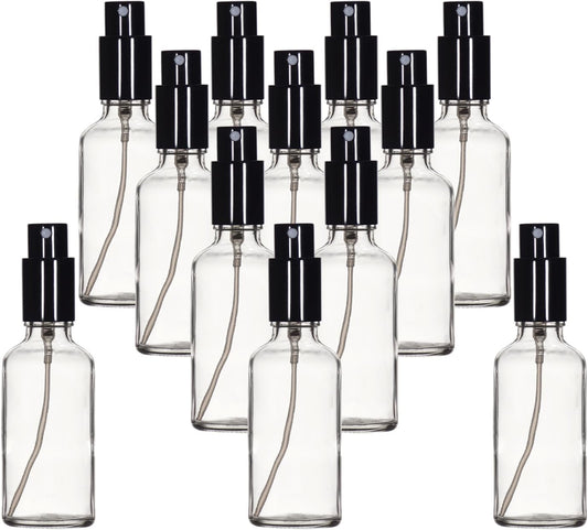 YIZHAO Clear Glass Spray Bottles 2oz, with Small Fine Mist Spray, Metal Cap, Refillable for Essential Oil,Travel,Cleaning,Perfume,Aromatherapy,Makeup – 12 Pcs