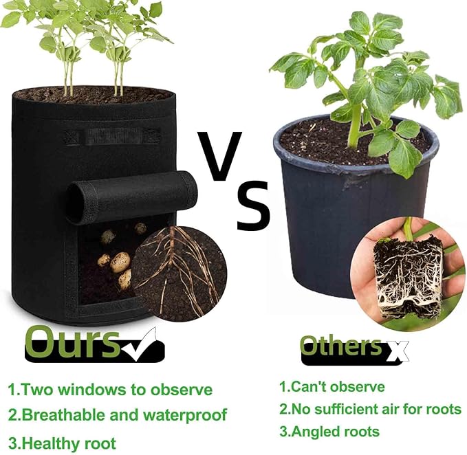 TCBWFY 4 Pack Potato Grow Bags with 2 Flaps 15 Gallon,Heavy Duty 14oz/yd² Planter Pot with Sturdy Handles and 2 Harvest Windows for Potato Tomato and Vegetables