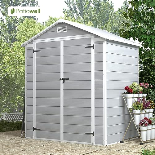 6x4 FT Resin Outdoor Storage Shed with Floor (Light Gray / 6x4 FT)