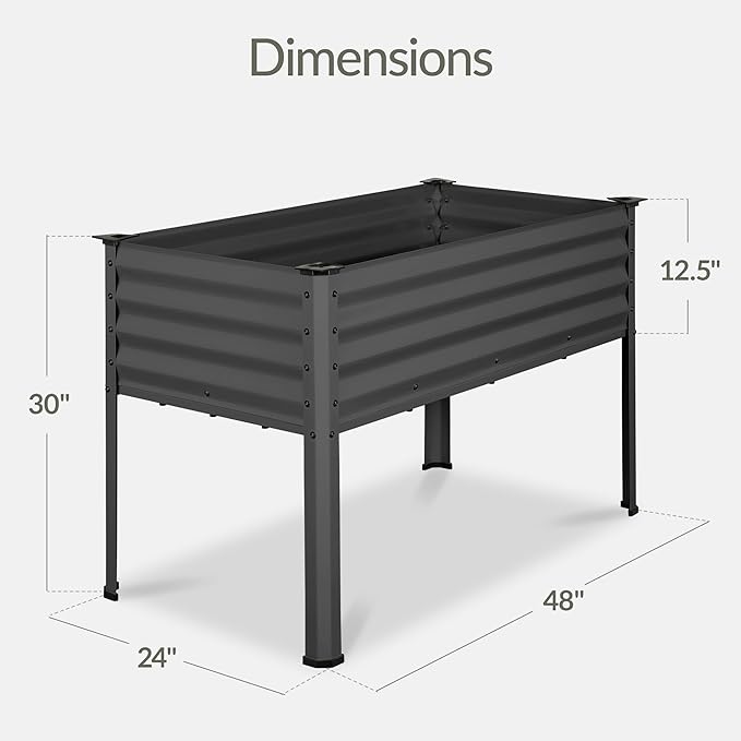 Best Choice Products 48x24x30in Galvanized Raised Garden Bed, Metal Elevated Planter Box, Vegetable Garden for Backyard, Patio, Balcony - Charcoal