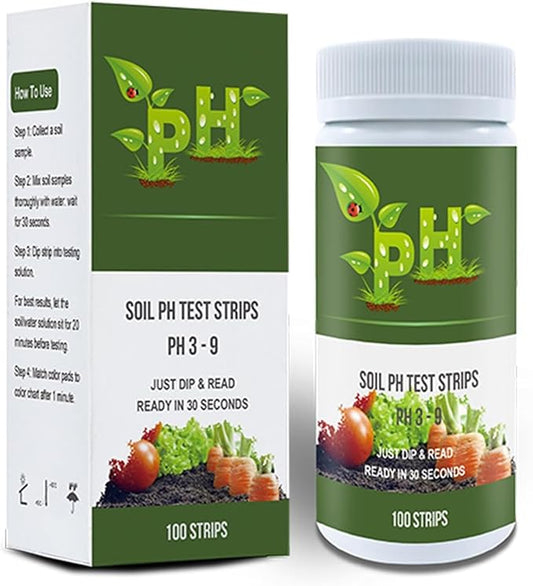 100 Soil pH Test Strips (pH 3-9) - Accurate Soil Testing Paper, Ideal for Garden, Lawn, Vegetables, Flowers & Indoor/Outdoor Plants