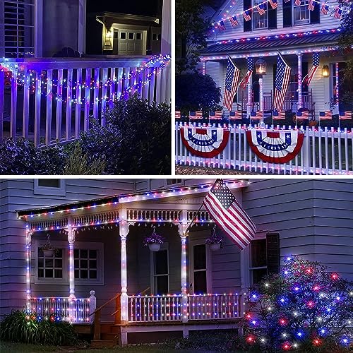 Solar String Lights Outdoor (Red White Blue / 2 Pack(100LED))