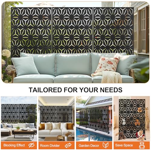 71" H Freestanding Metal Privacy Fences for Outside (71"H×47"W / Black Star)