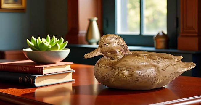 Duck Statue Home Decor Knick Knacks Duck Sculpture Hand Carved Shelf Decor for Home, Office Desk Cute Animal Figurine Unique Gift for Holidays Housewarming (Brown)