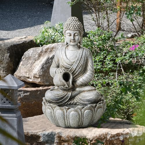 Buddha Fountain Outdoor 20.5" H (Concrete Buddha W/Lotus Basin / 20.5"H)